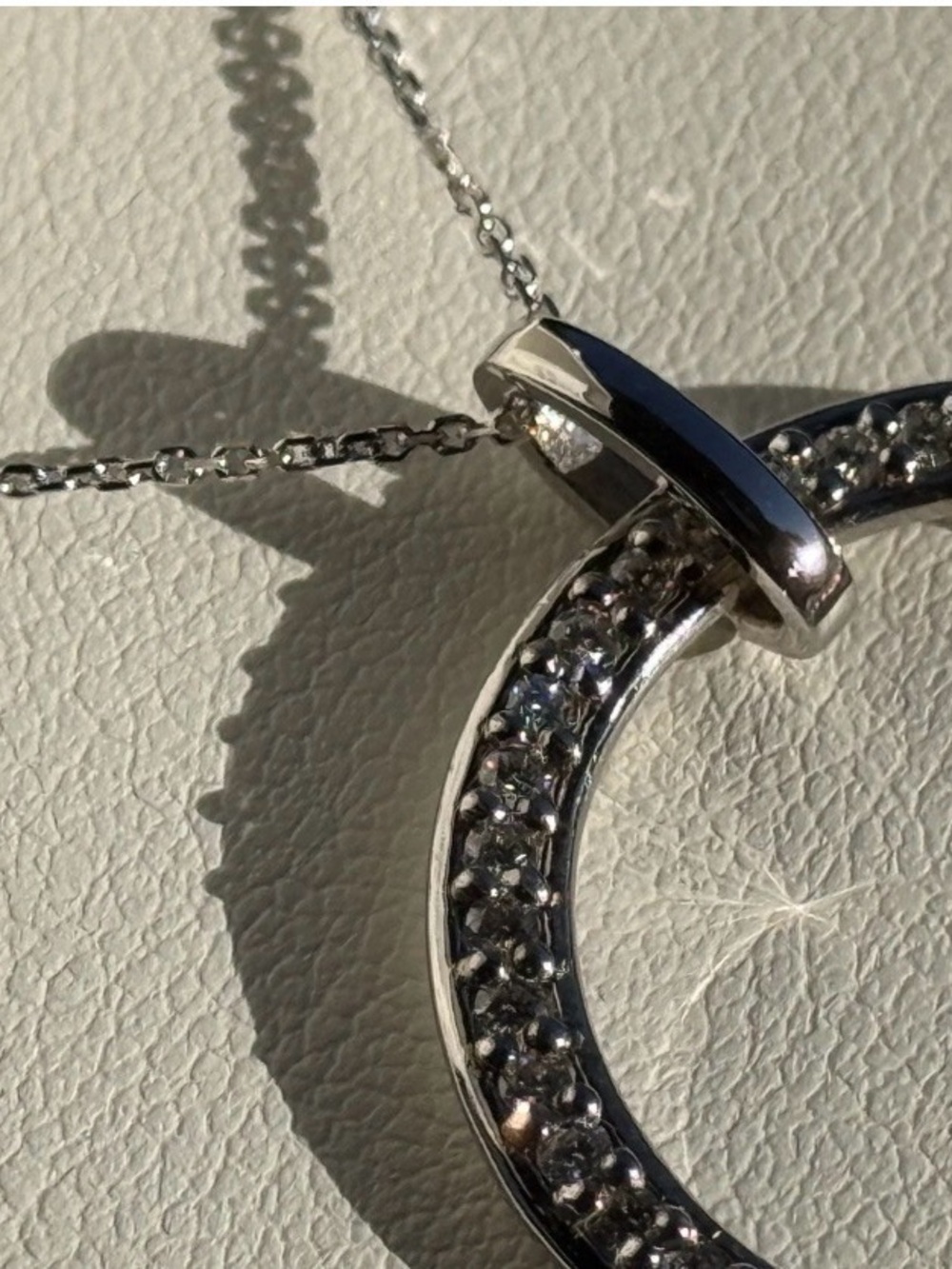 14k White Gold Circle Pendant Necklace - Picture 4 of 4